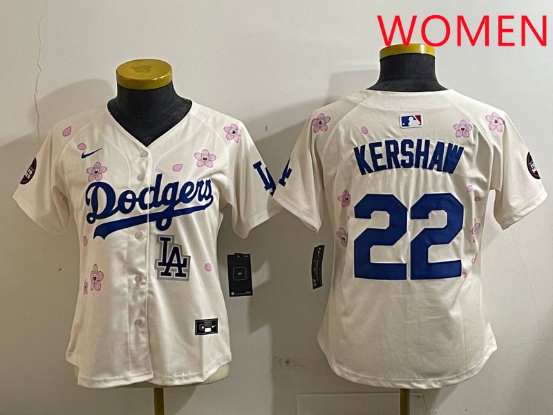 Women Los Angeles Dodgers #22 Kershaw Cream Sakura Edition 2025 Nike MLB Jersey style 10